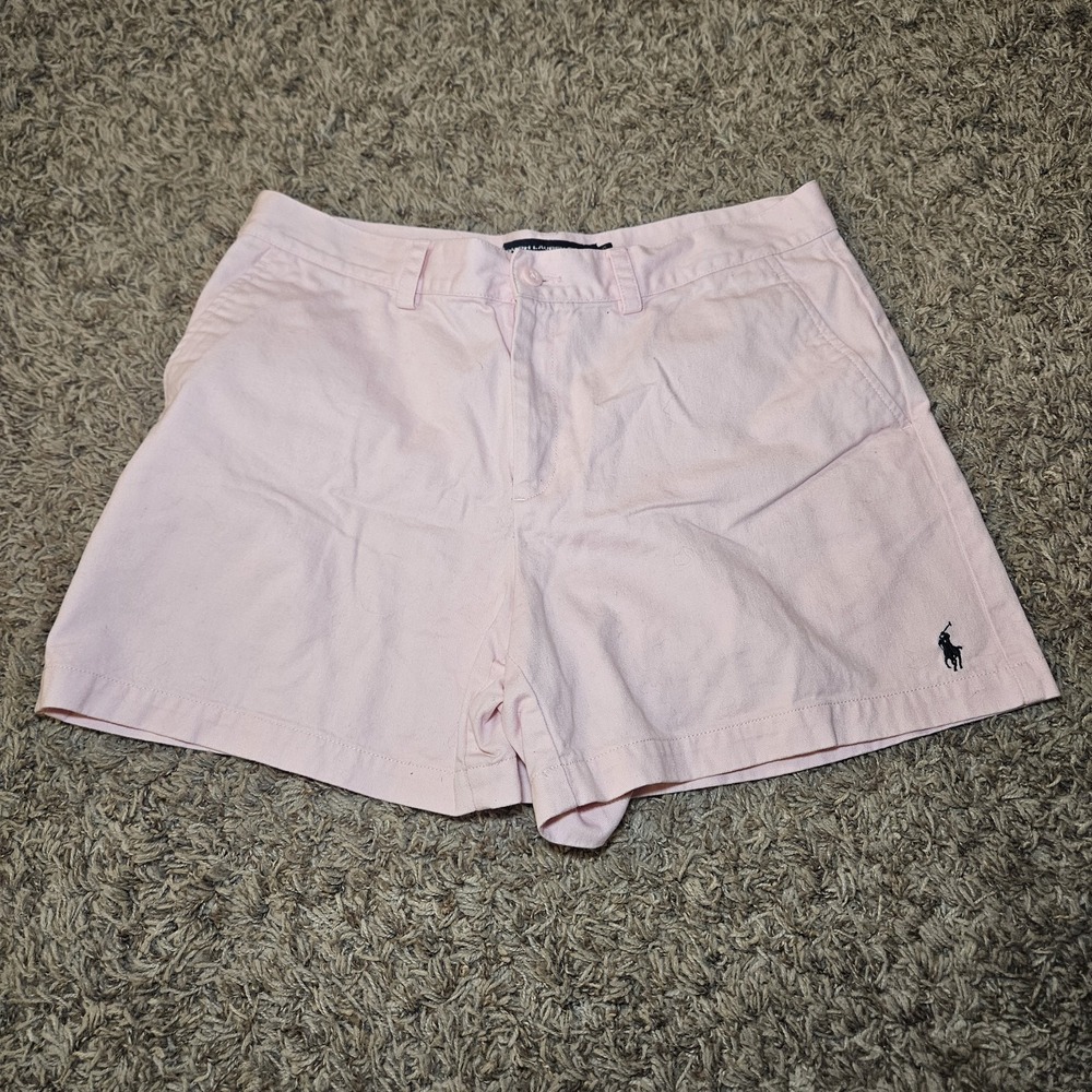 Ralph‎ Lauren Sport Size 10 Womens Pink Blue Polo Horse Chino Shorts Embroidered